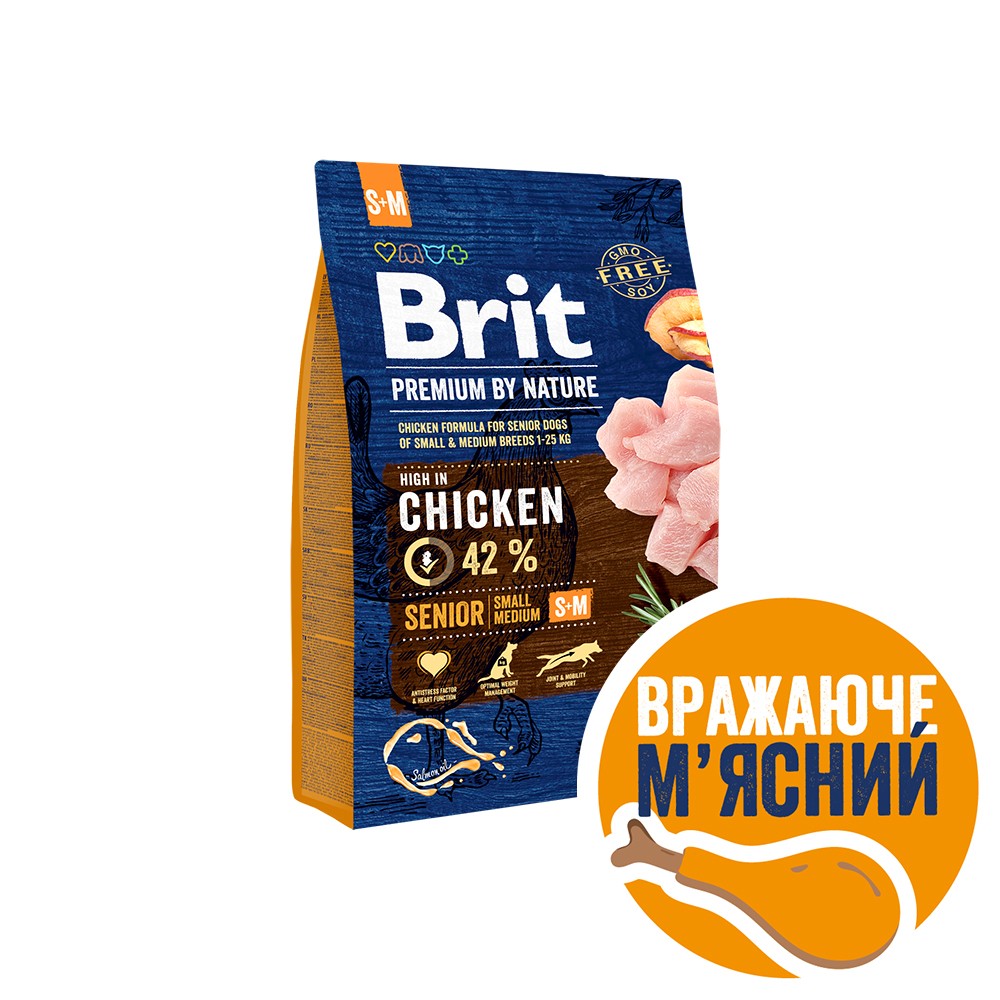 Brit Premium Dog Senior S+M для старіючих собак малих і середніх порід, з куркою, 3 кг