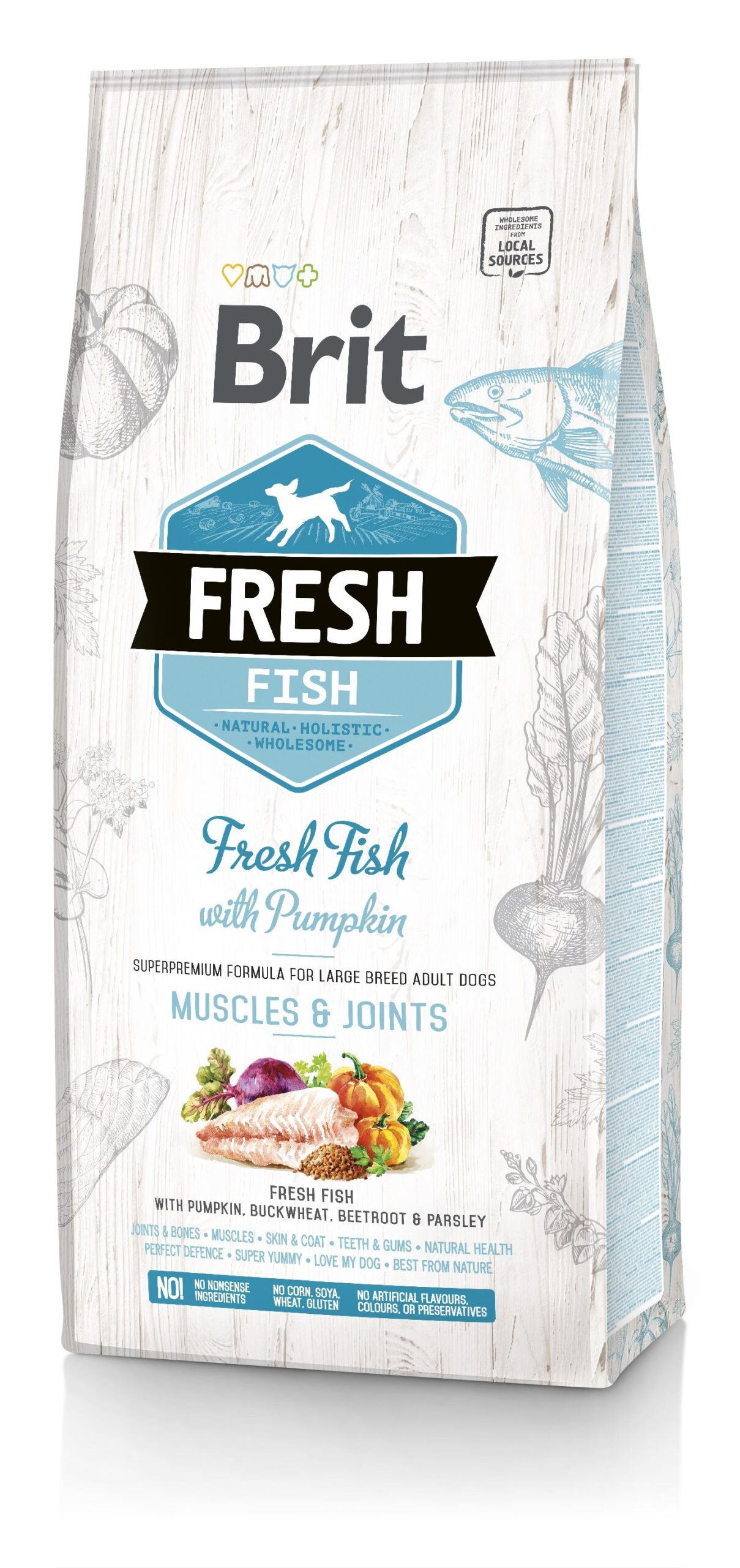 Brit Fresh для дорослих собак великих порід, для м'язів та суглобів, з рибою та гарбузом