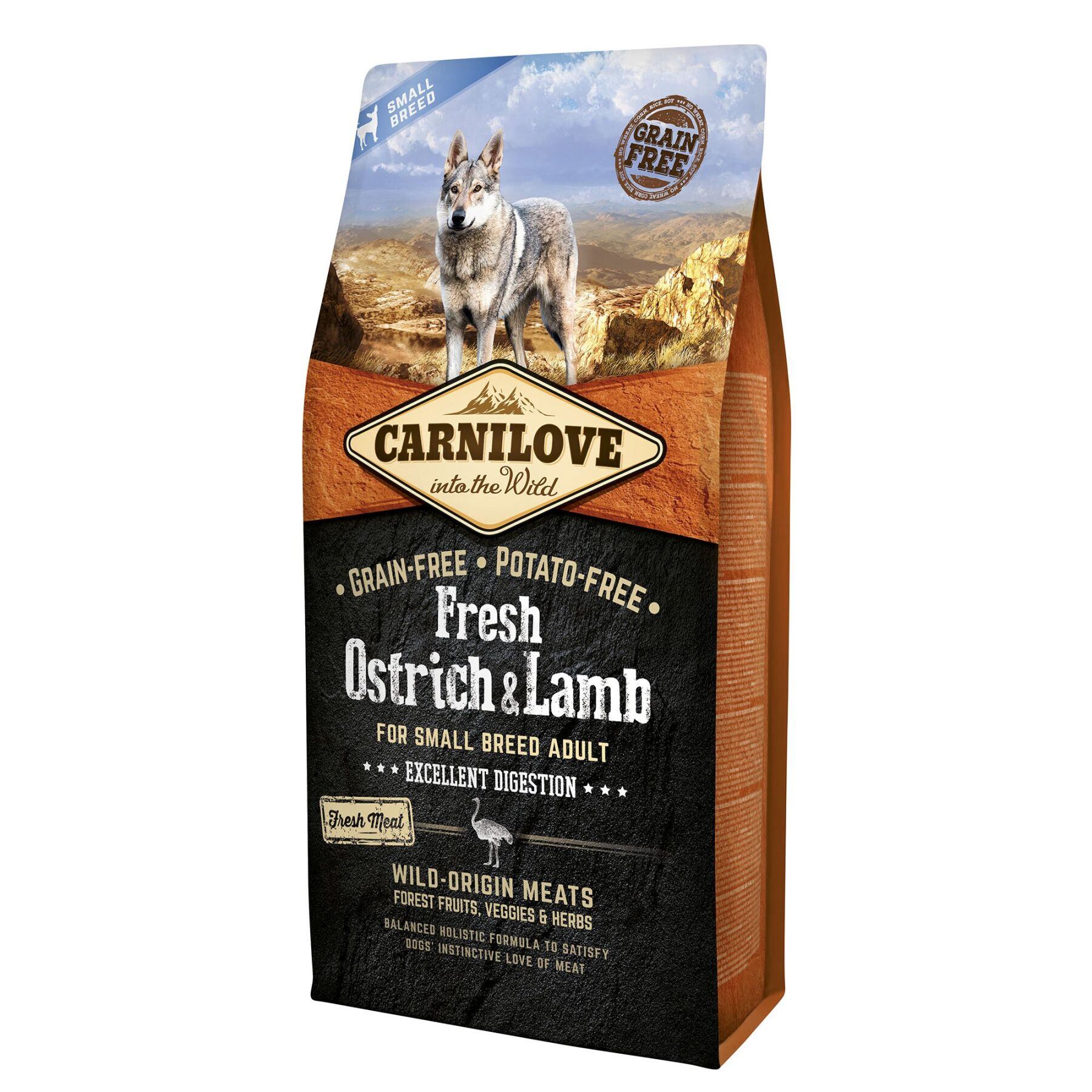 Carnilove Fresh Ostrich & Lamb для дорослих собак дрібних порід, ягня та страус
