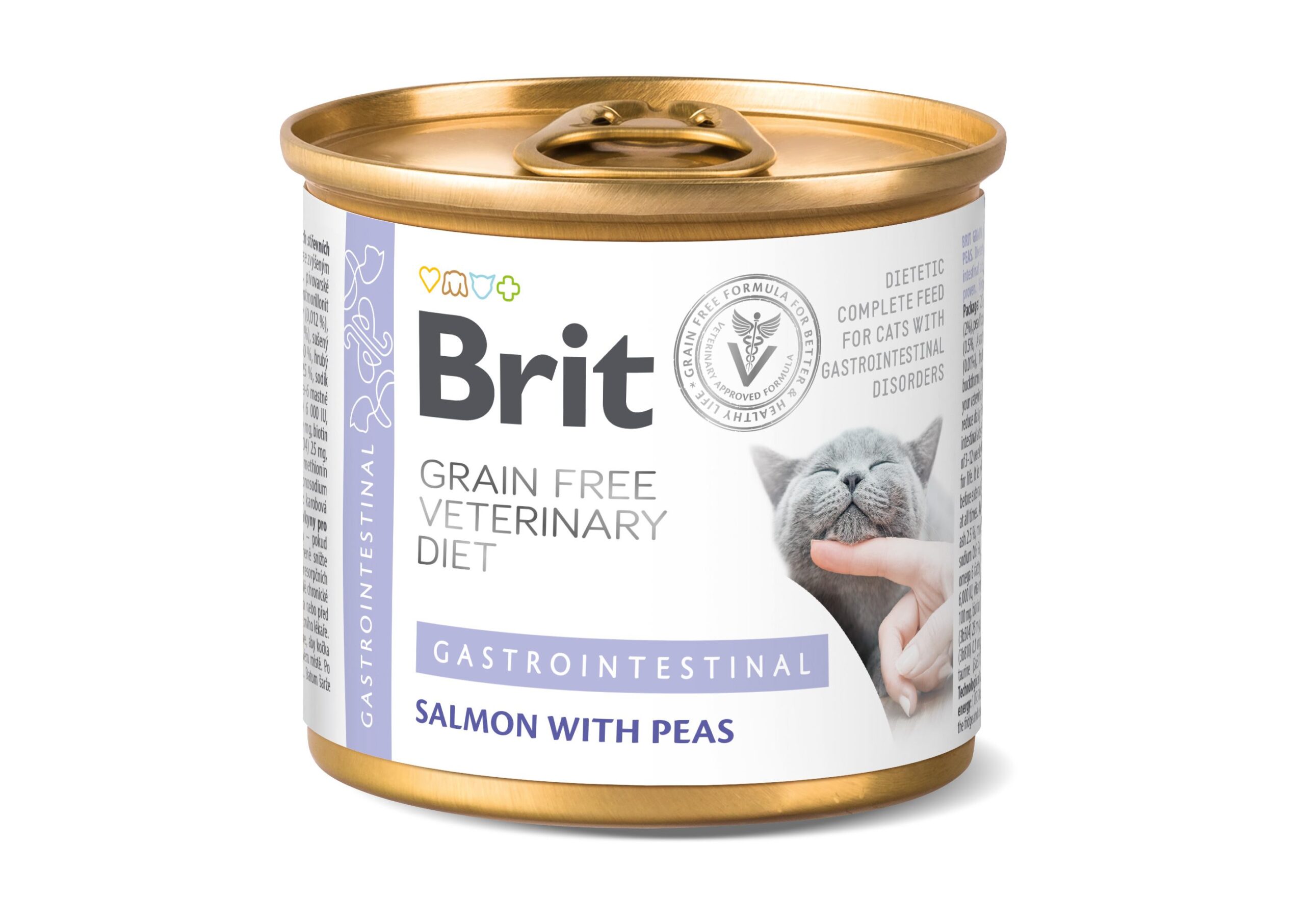 Brit GF VetDiet Gastrointestinal для котів, при захворюваннях шлунково-кишкового тракту, з лососем та горохом 200 г