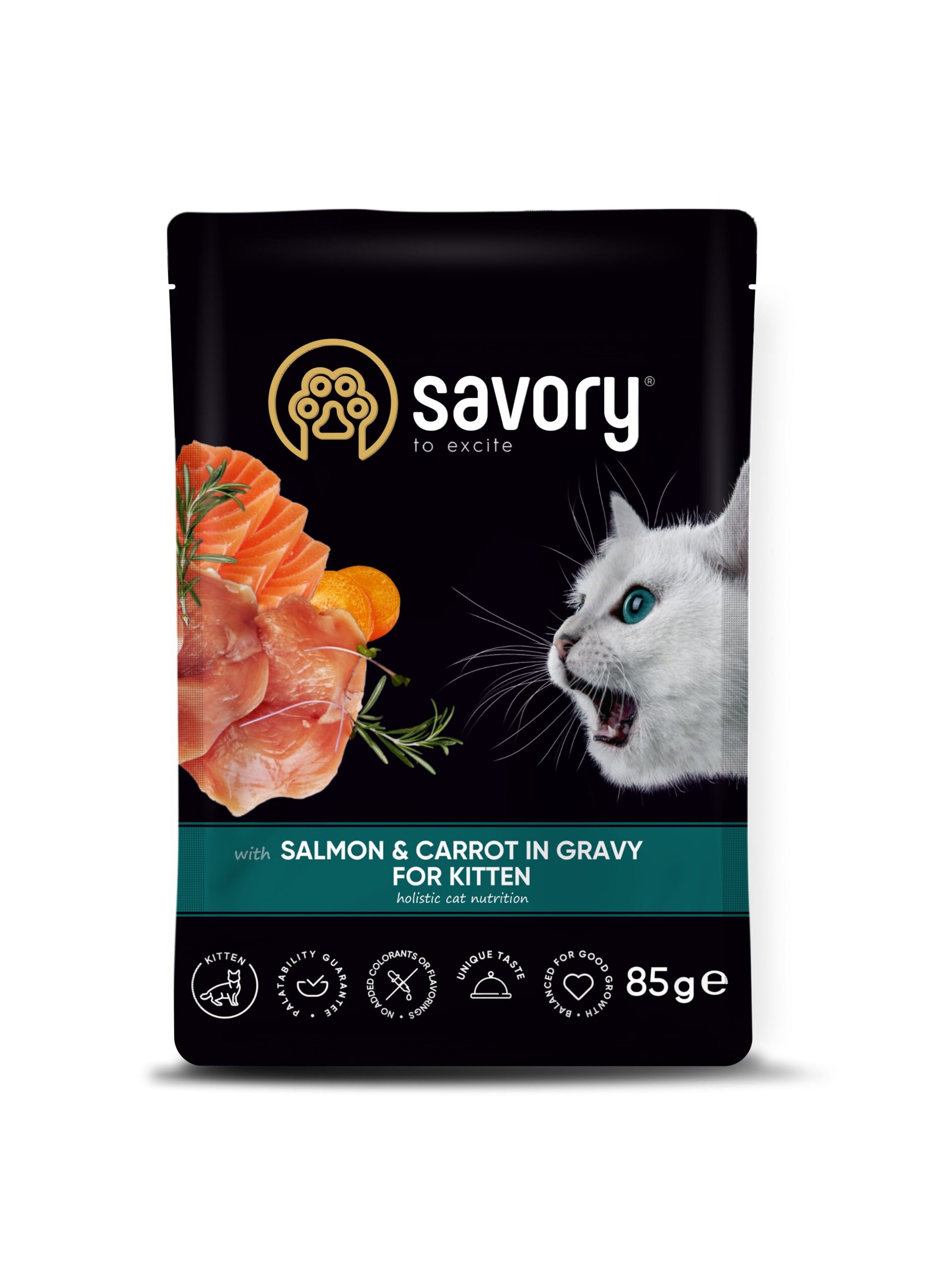 Savory для кошенят, лосось із морквою у соусі, пауч 85 г