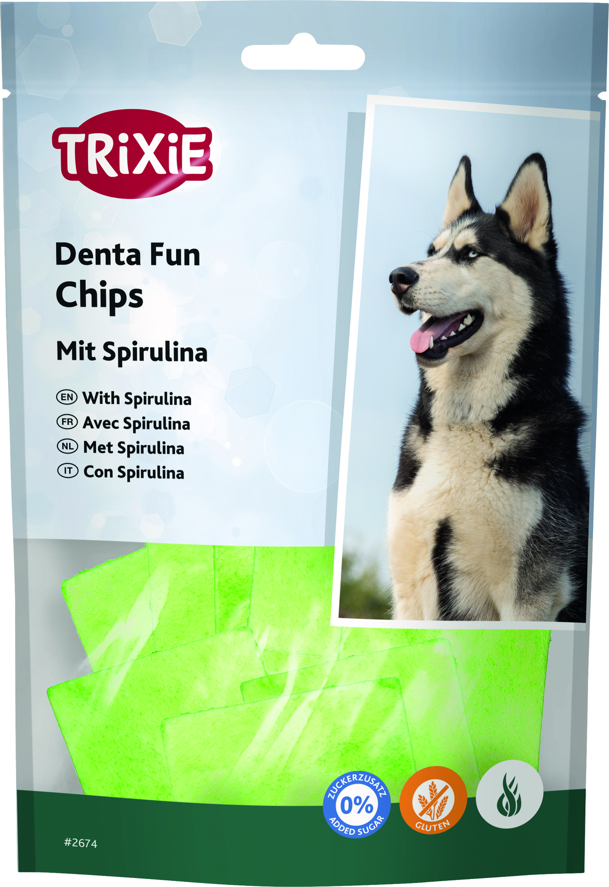 Trixie Denta Fun Chewing Chips для собак пластинки для чищення зубів зі спіруліною