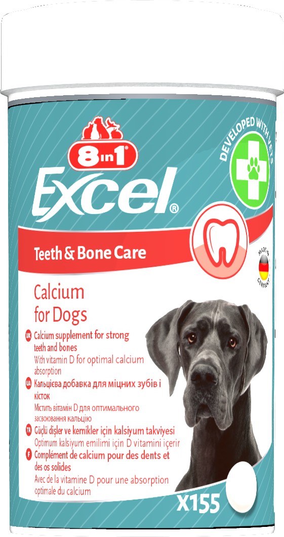 Вітаміни 8in1 Excel Calcium для цуценят та дорослих собак, для зубів та кісток, кальцій, 155 шт