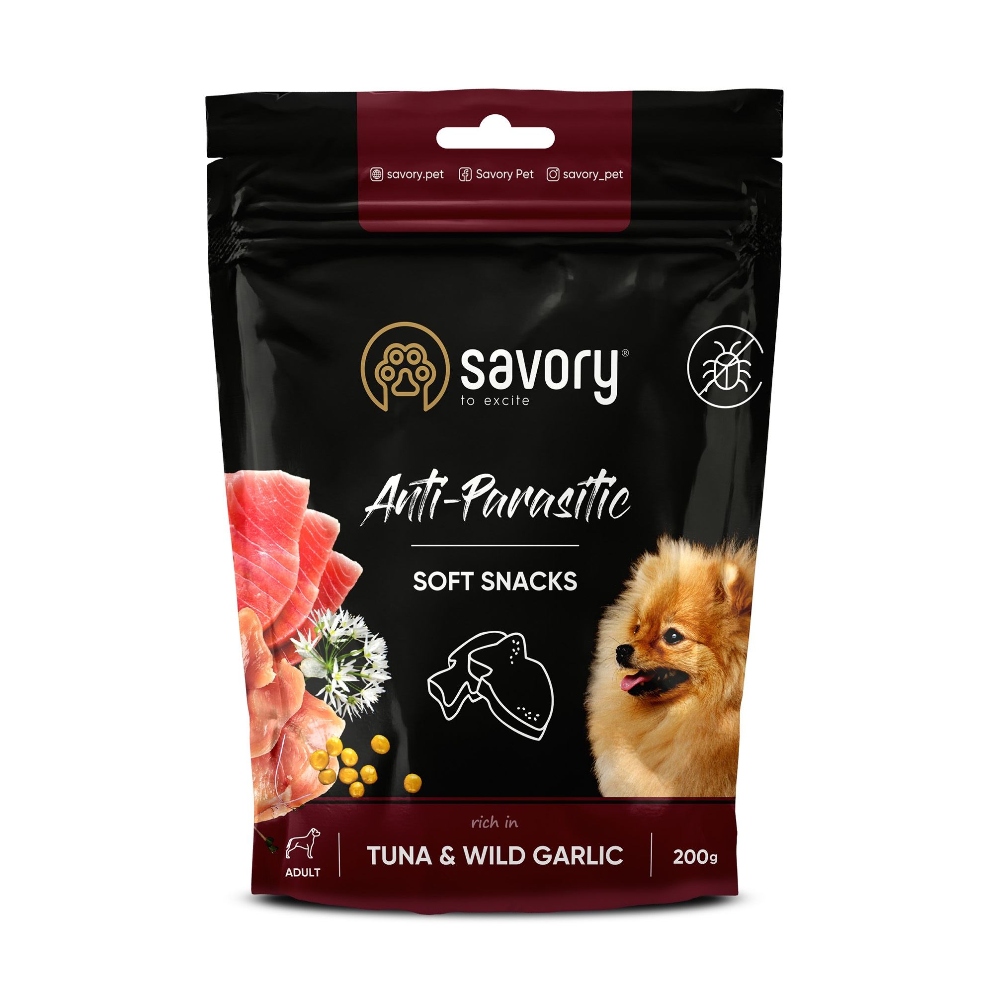 Savory з антипаразитарним ефектом для собак, тунець та дикий часник