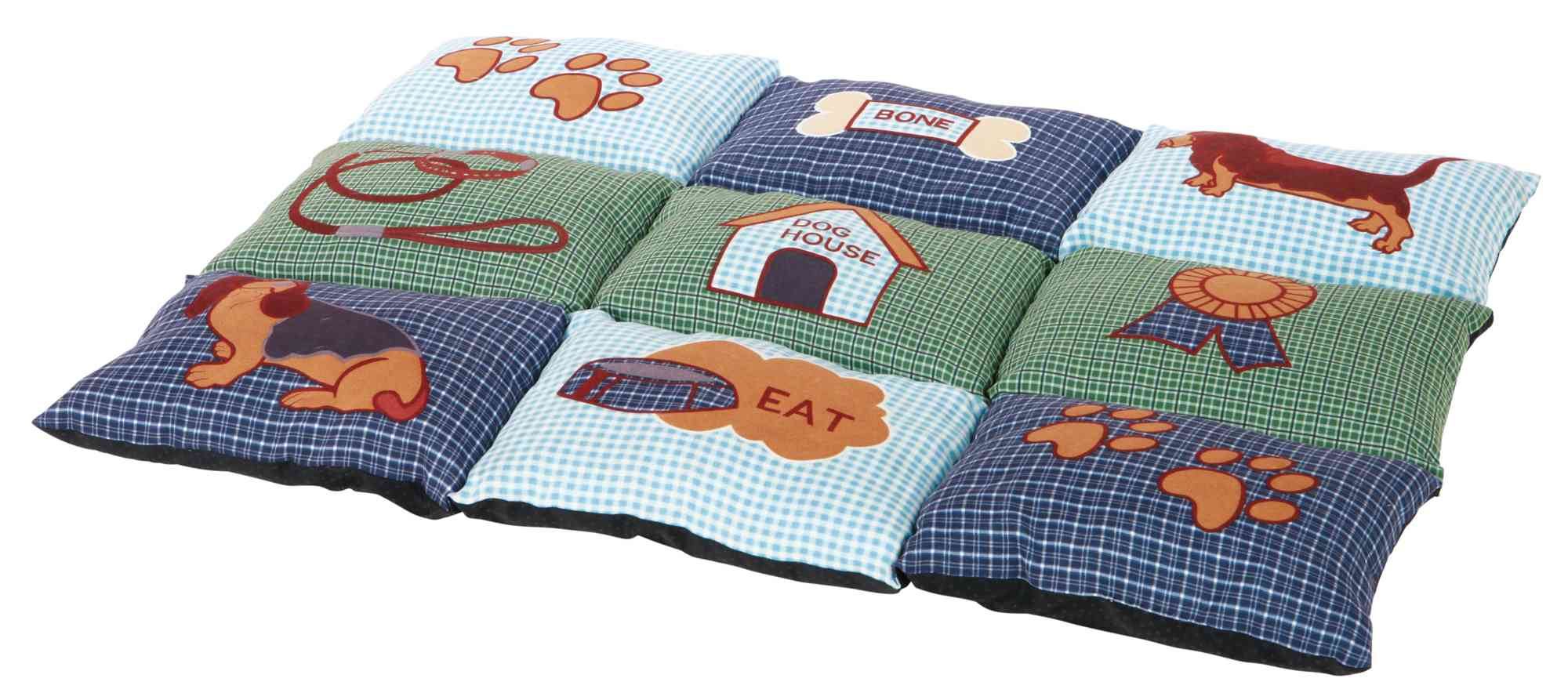 Матрац Trixie Patchwork для собак, з мікрофібри/поліестеру, з собачками, 80х55 см (блакитний/зелений)